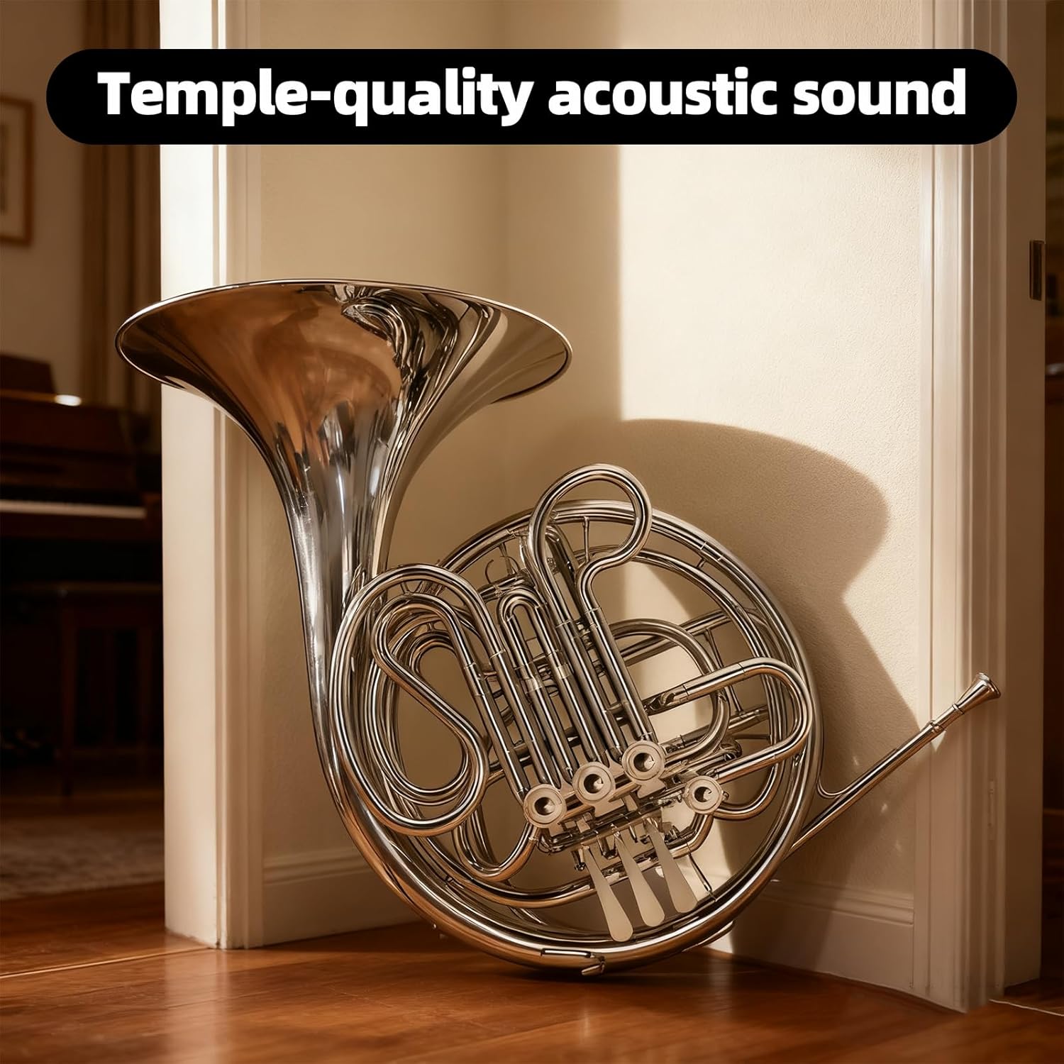 Double French Horn 4 Key F/Bb, Professional Brass Gold Lacquer Orchestral Instrument with Case, Mouthpiece, Tuner, Mute, Gloves & Cleaning Kit for Students & Musicians