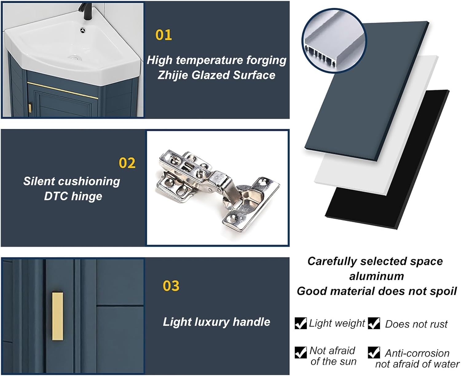 Ceramic Wall Mount Sink Corner Mounted Bathroom Cabinet Set with Drainer Unit and Cold Hot Water Pipe Faucet for Small Space Laundry Room,38x38x42cm