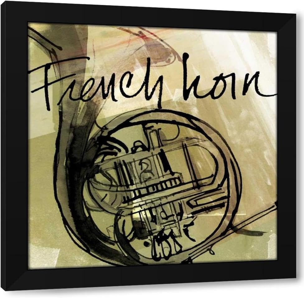 Tavoletti, Anne 36x36 Huge Black Modern Framed Canvas Art Print Titled: French Horn