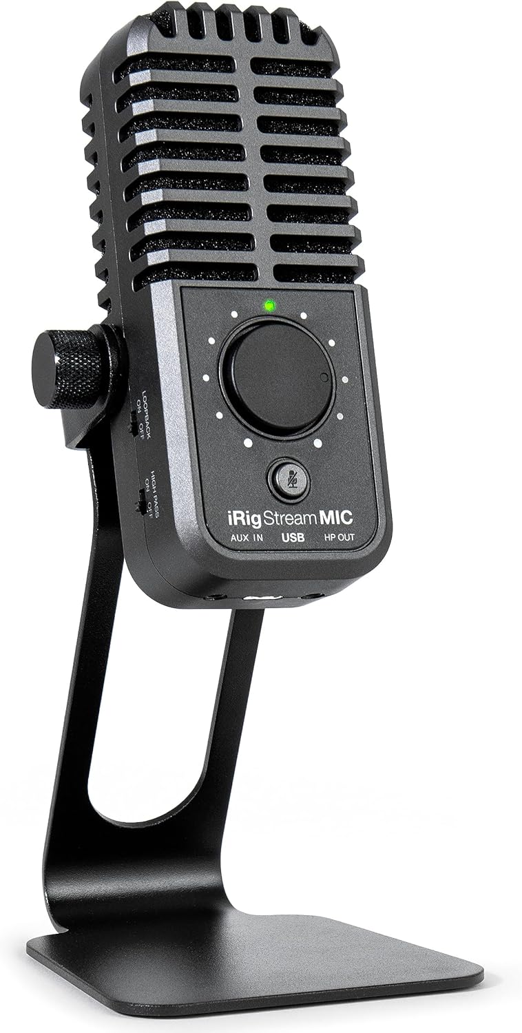 IK Multimedia iRig Stream Mic USB Condenser Microphone with Integrated Audio Interface -Podcast, Gaming for pc, Streaming Plus Audio Mixer