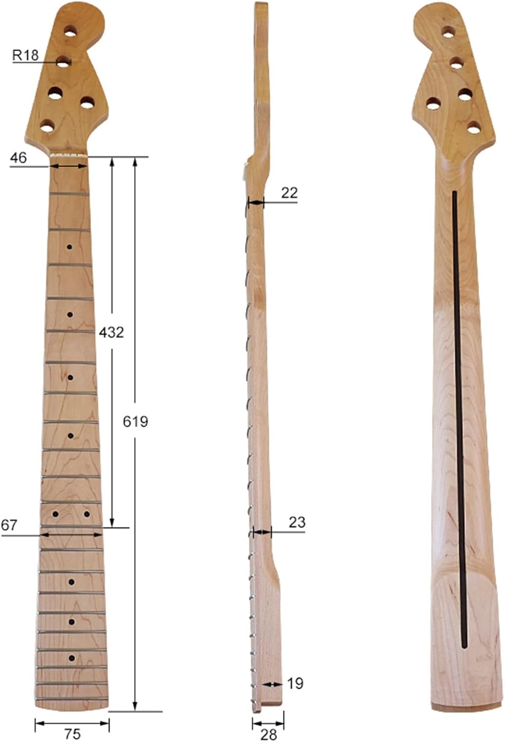 Electic Bass Guitar Neck 5 String Natural Maple Wood Matte 21F 7.5cm Width Electric Guitar Neck