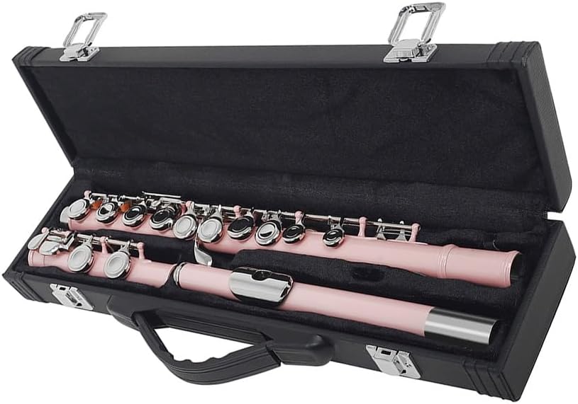 Flute Pink 16 Hole Flute with E Key Woodwind Closed Hole C Tune Nickel Silver Key White Brass Pipe with Box Flutes Musical Instruments