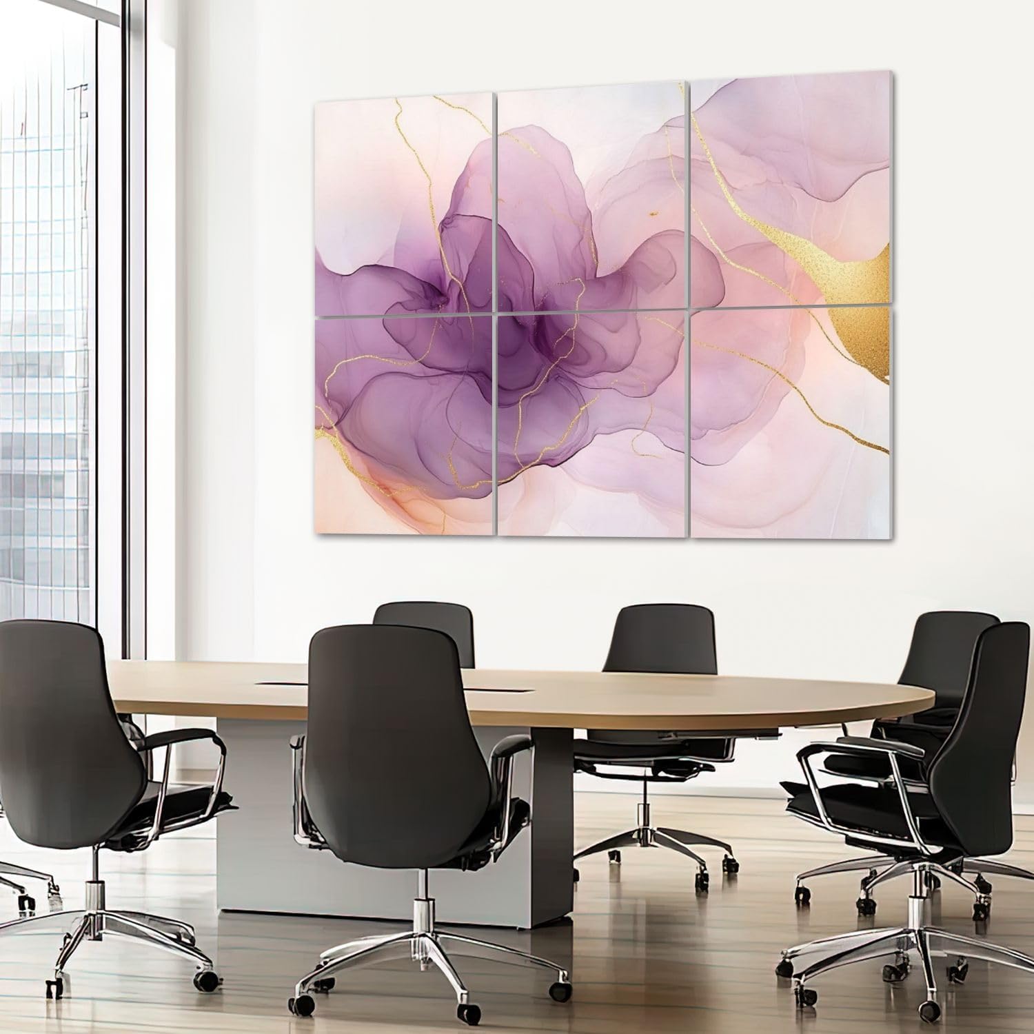 6 Pack Art Acoustic Panels Sound Absorbing White Marble Abstract Art Purple Swirls Gold Accents Delicate Lines Decorative Soundproof Wall Panels Self Adhesive for Recording Studios Office 72