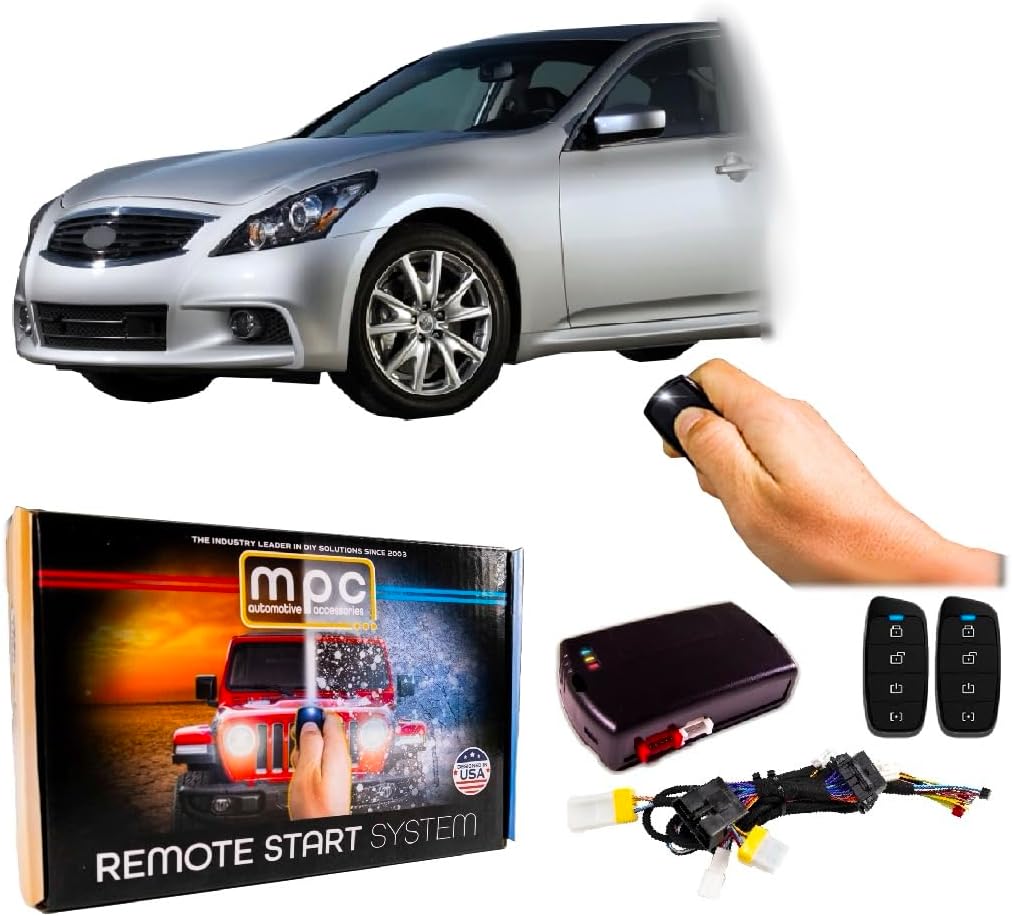 MPC Complete Kit - (2) 4-Button 2-Way Extended Range Remote Start Compatible with Infiniti G37 2008-2013 Push-to-Start - Plug-in T-Harness - Firmware Preloaded - Antenna Kit