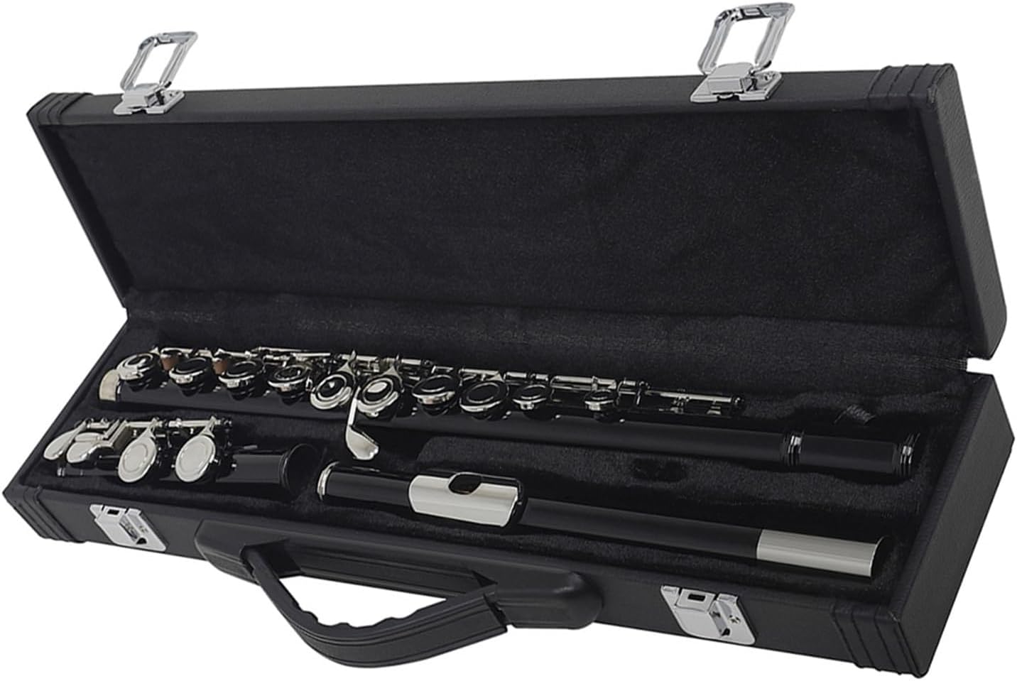 Flute Black 16 Hole Flute Woodwind Closed Key Plus E Key C Nickel Plated Flute with Case Flutes Musical Instruments
