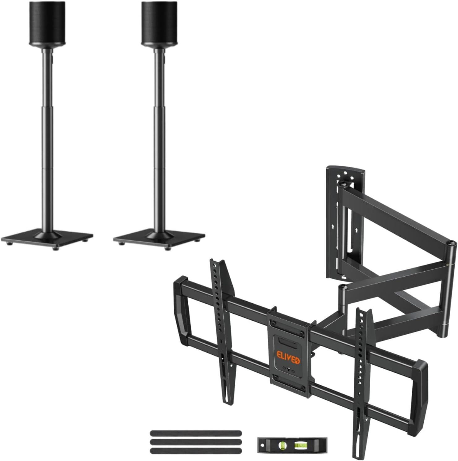 ELIVED Speaker Stands for Sonos Era 100, Long Arm TV Wall Mount for Most 32-75 Inch TVs, 37.9 Inch Long Extension Corner TV Mount 99 lbs. Max VESA 600x400mm