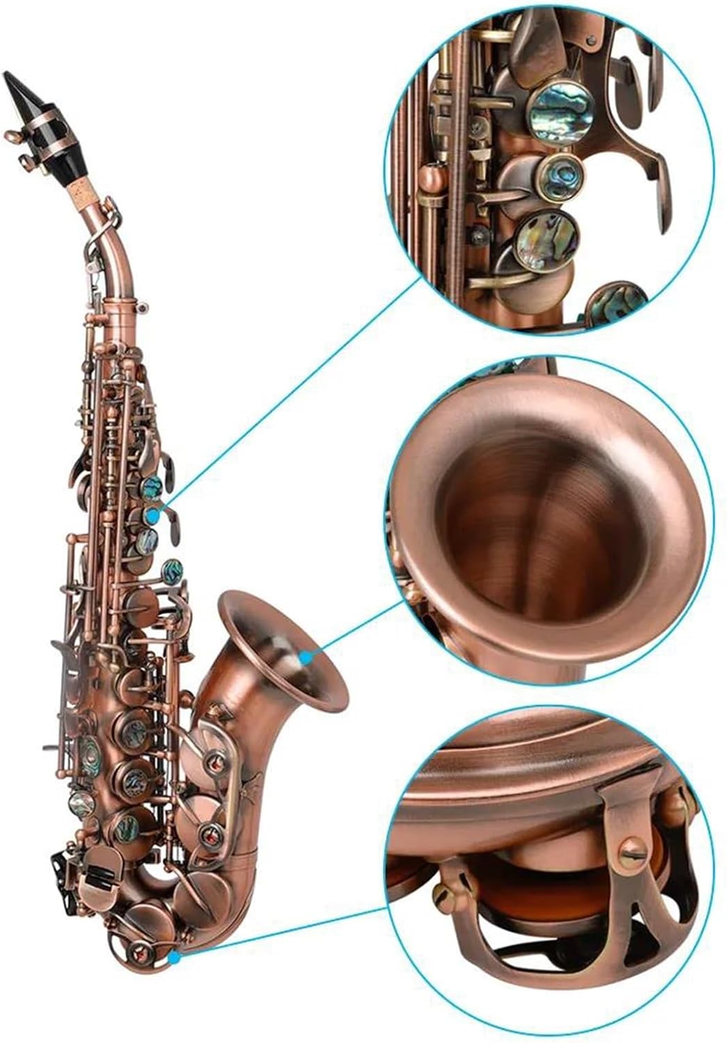 Beginner saxophone Antique Soprano Saxophone Bb Key Woodwind Instrument With Case Sax Stand Reed