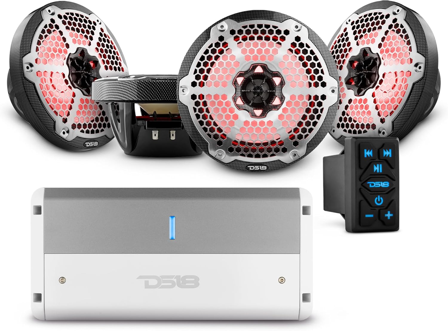 DS18 Marine Bundle - BT Audio Receiver Rocker Switch with 4X Marine Speakers 8