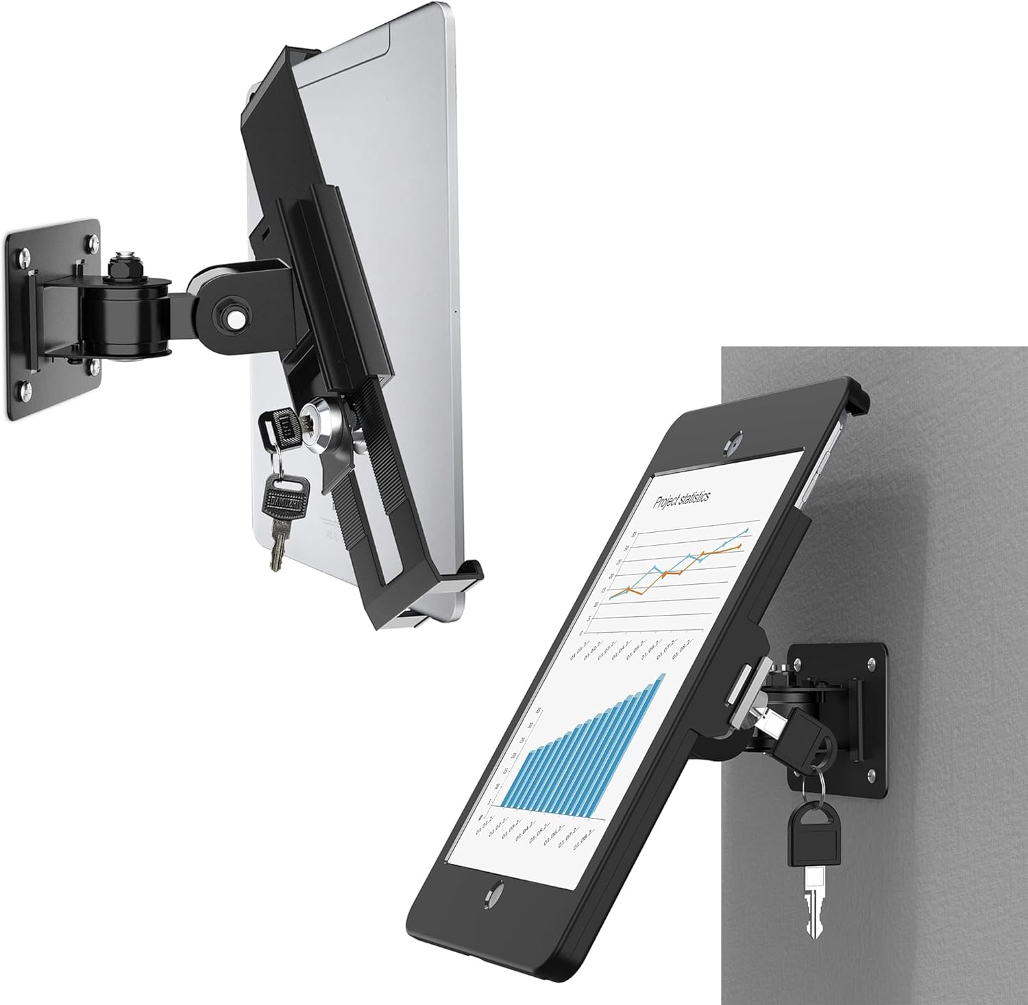 iPad Wall Mount, Security Anti-Theft Tablet Wall Mount Holder with Lock and Keys, 360° Swivel iPad Pro Mount, Compatible with 7-11 Inch Tablets (iPad, Galaxy Tab, Slate, Fire) – Black