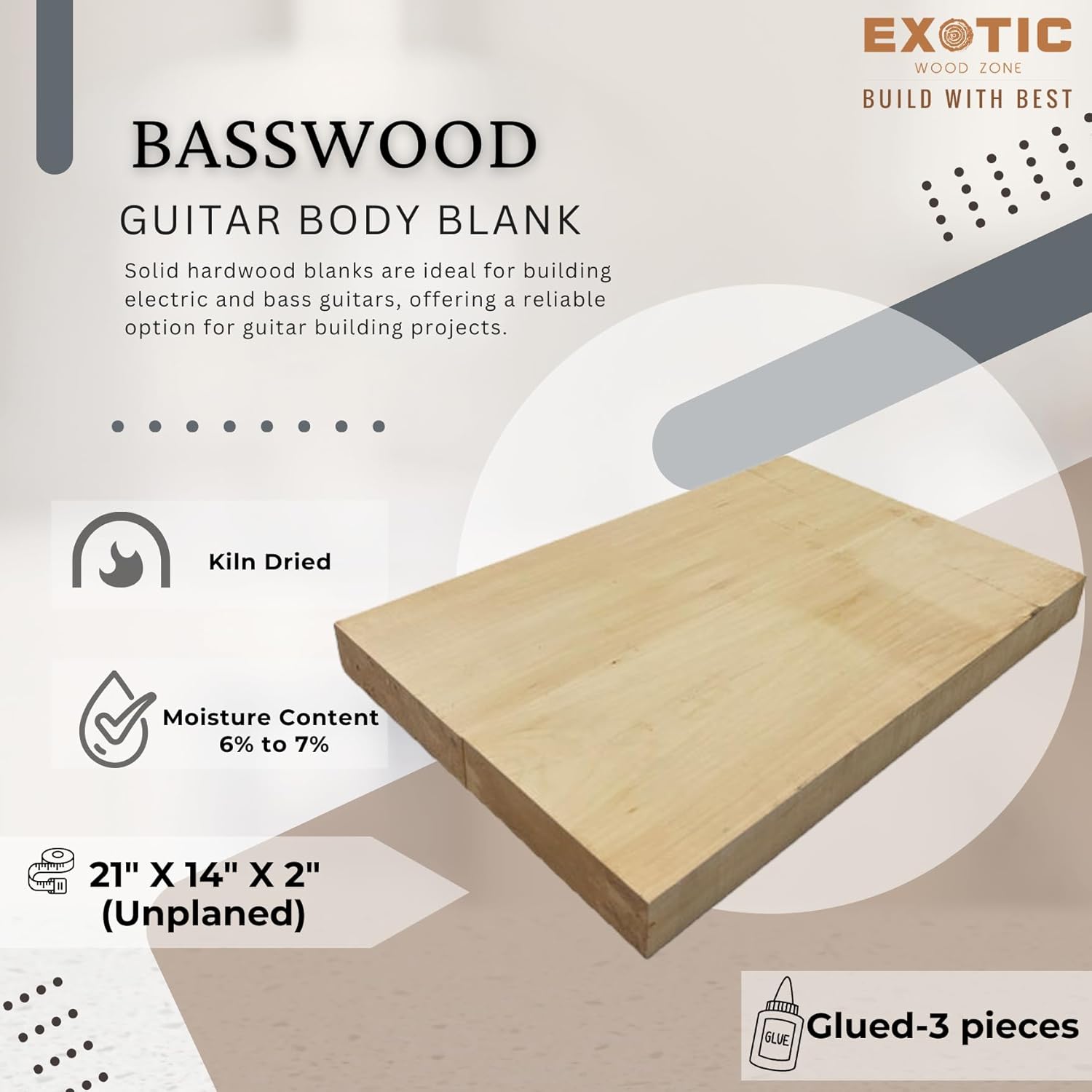 Exotic Wood Zone Basswood Guitar Body Blank | Unfinished Electric Guitar Body | Luither Tonewood Suppliers 21