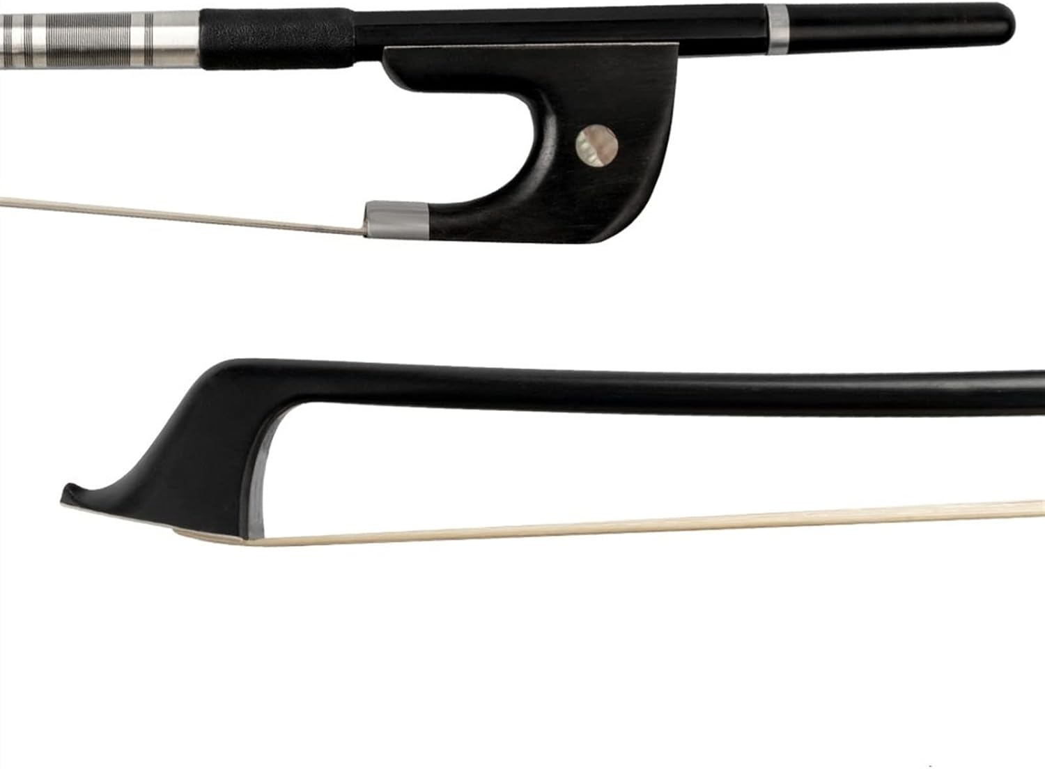 TSTS Durable 4/4 Double Bass Bow Carbon Fiber Bow Round Stick White Horsehair Ebony Frog Paris Eye Inlay Full Size Violin Bow