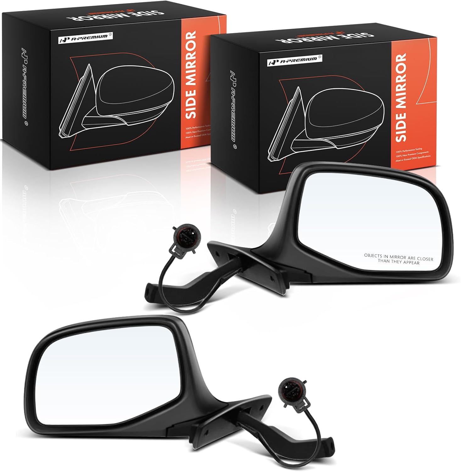 A-Premium Pair (2) Driver and Passenger Side Power Door Mirror - Compatible with Ford F-150 1992-1996, F-250 HD 1997, F-250 F-350, F-Super Duty, Bronco 1992-1996 - Non-Heated Manual Folding Black