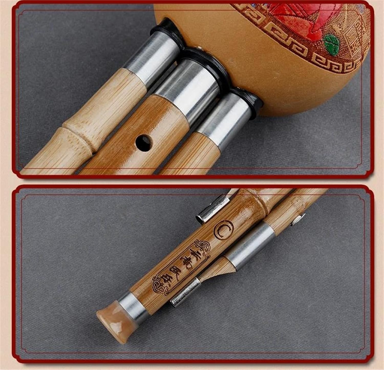 Hulusi Flute Chinese Traditional Musical Instruments With Chinese Elements C Key Cucurbit Flute Hulusi Brown Woodwind Instrument(B)