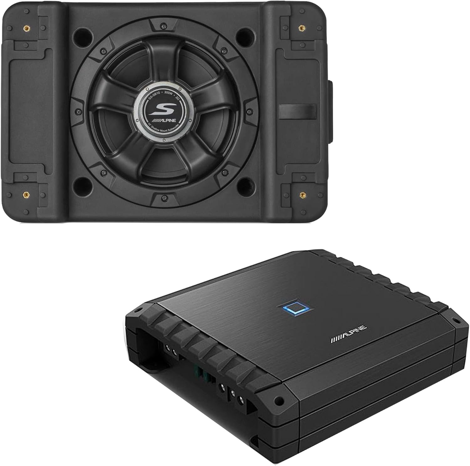 Alpine S2-A60M S-Series Class-D Amp & SS-SB10 Single 10” S-Series Shallow Preloaded Subwoofer Enclosure