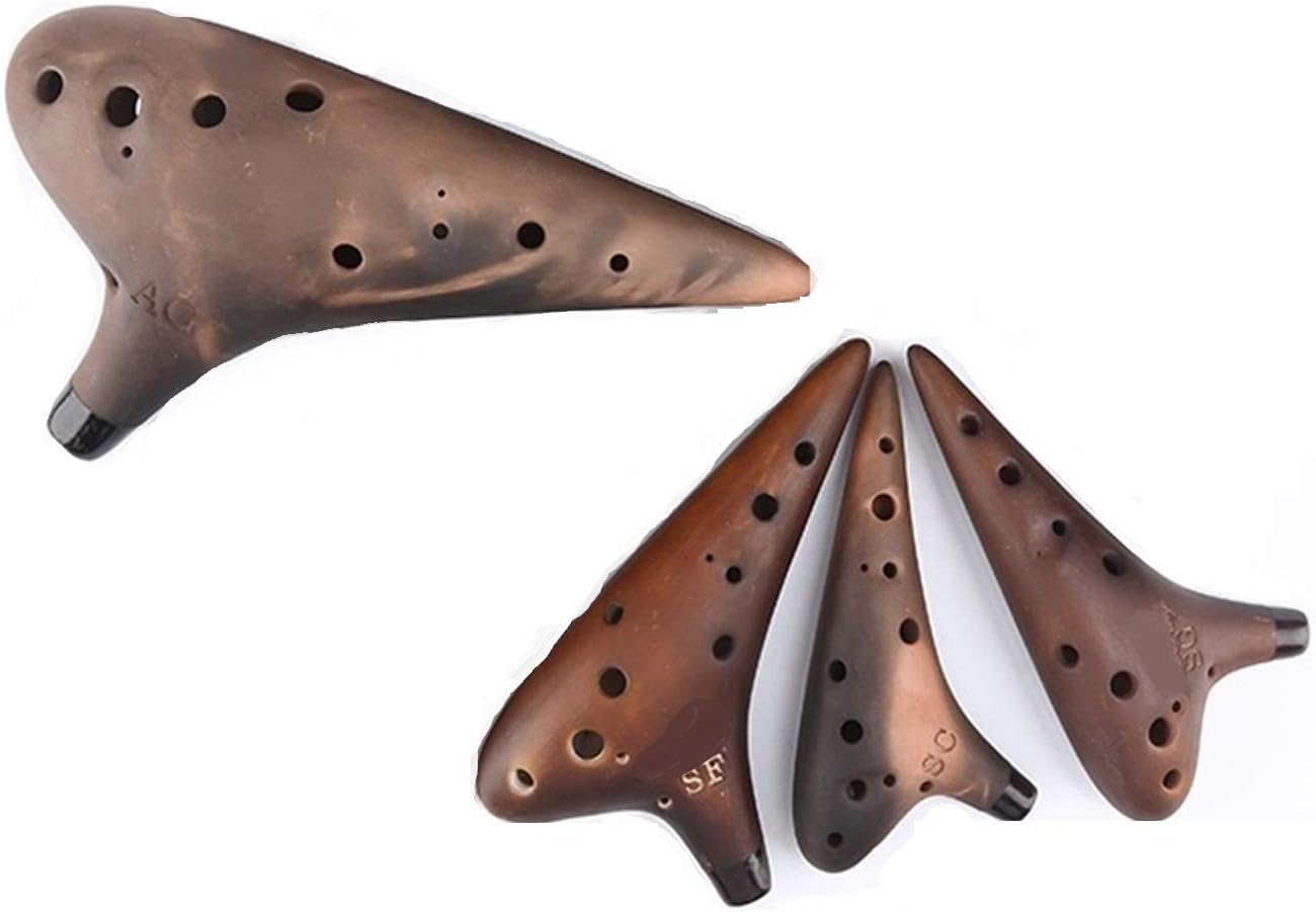 Brown Full Keys Ocarina 12 Holes Bright Glossy Glaze Music Instruments Woodwind Instrument(Color:Sc Key)