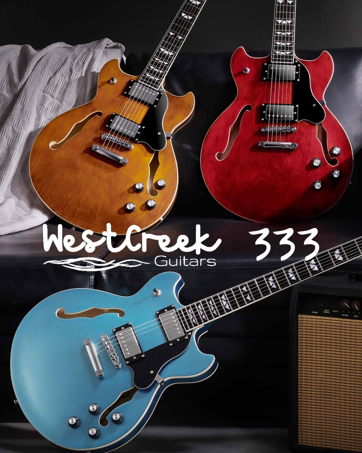 WestCreek 333 Electric Guitar with 6 String, Semi Hollow Body Jazz Electric Guitar, Humbucker Pickups, Rosewood Fretboard, Rounded End Jumbo Frets, Full size