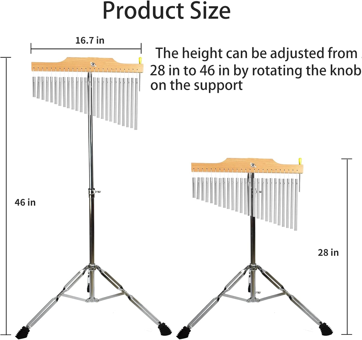 TNZMART 25 Tone 36 Tone Bar Chimes Single-row Wind Chimes with Adjustiable Height Tripod Stand Percussion Instrument Bell (25 note silver)