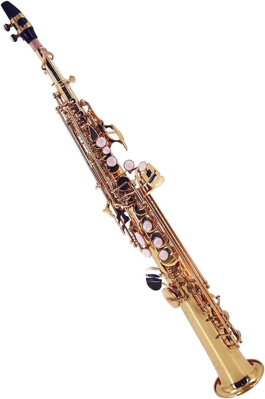 Straight Bb Soprano Saxophone Brass Lacquered Gold Woodwind Instrument with Carrying Case Reed Cleaning Brush Cloth