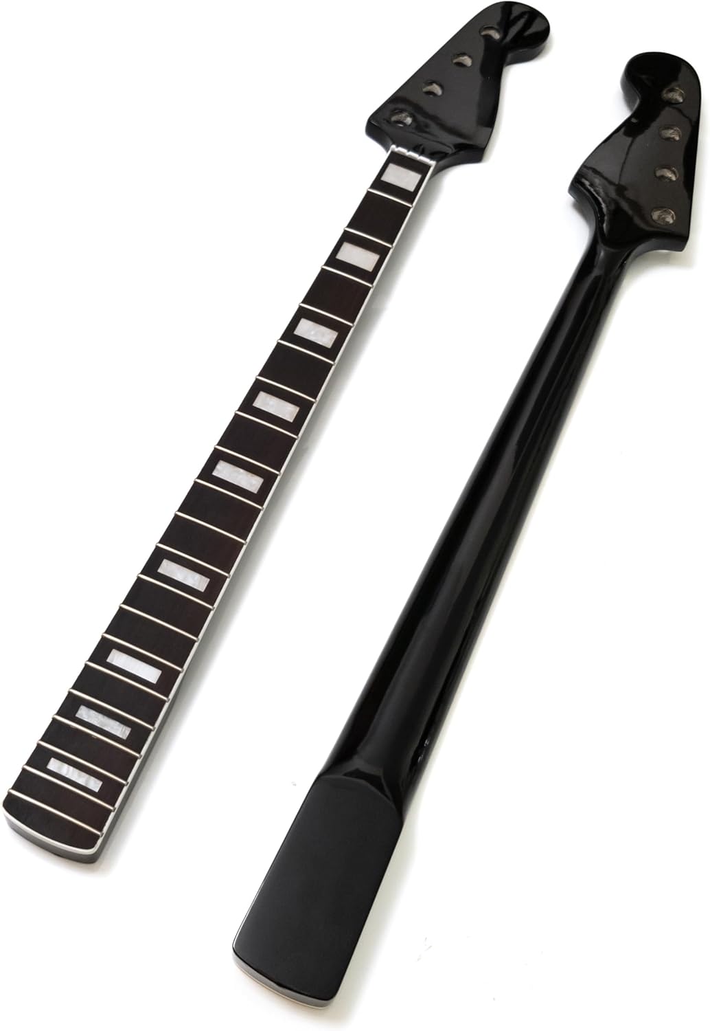 20 Frets 4-String Bass Maple Guitar Neck for Jazz Bass & Precision Bass, with Rosewood Fingerboard, Block Inlays, Black Gloss Finish, 38mm Nut