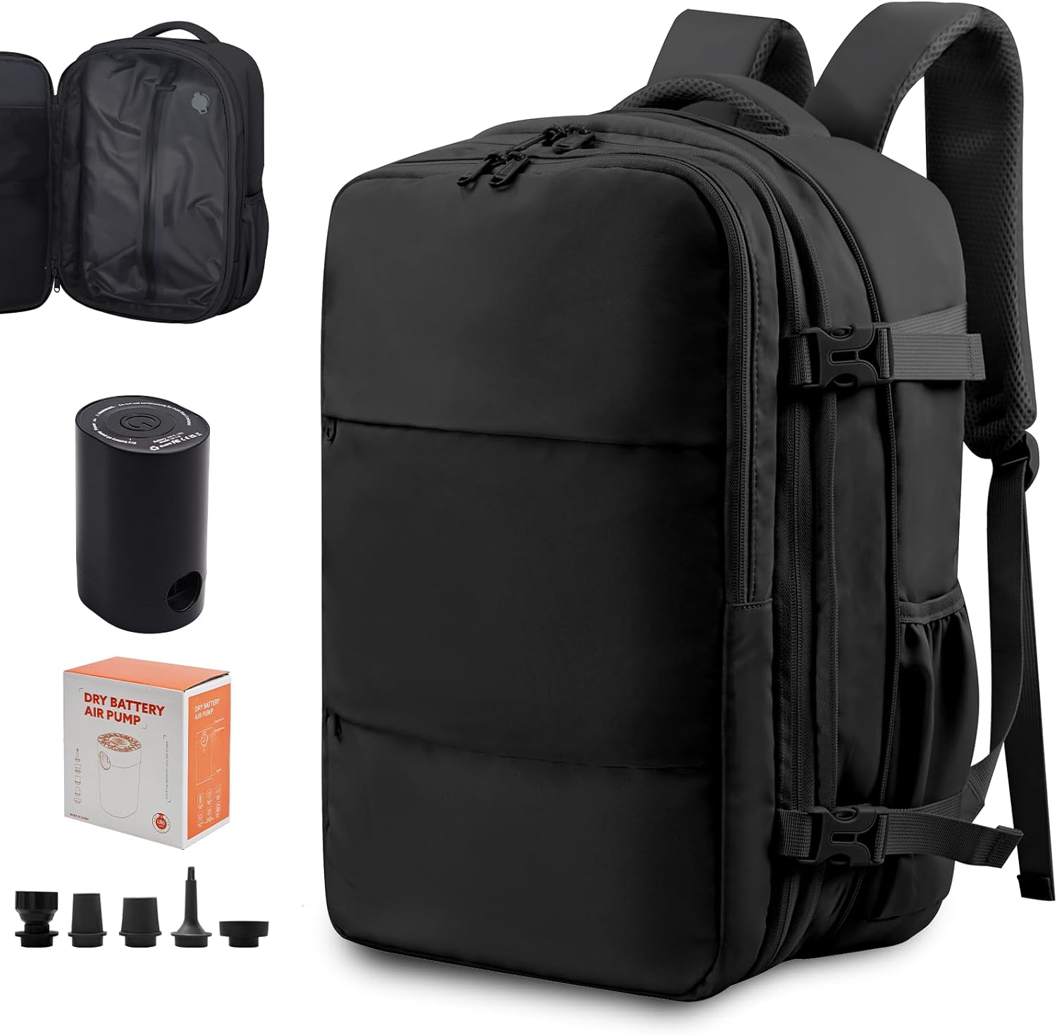 Lovvento Air Vacuum Compression Travel Backpack: Expandable Carry On Bag Vacuum with Pump Fit 17.3inch Laptop for Women and Men - Suitable for Business and Work Waterproof(Black)