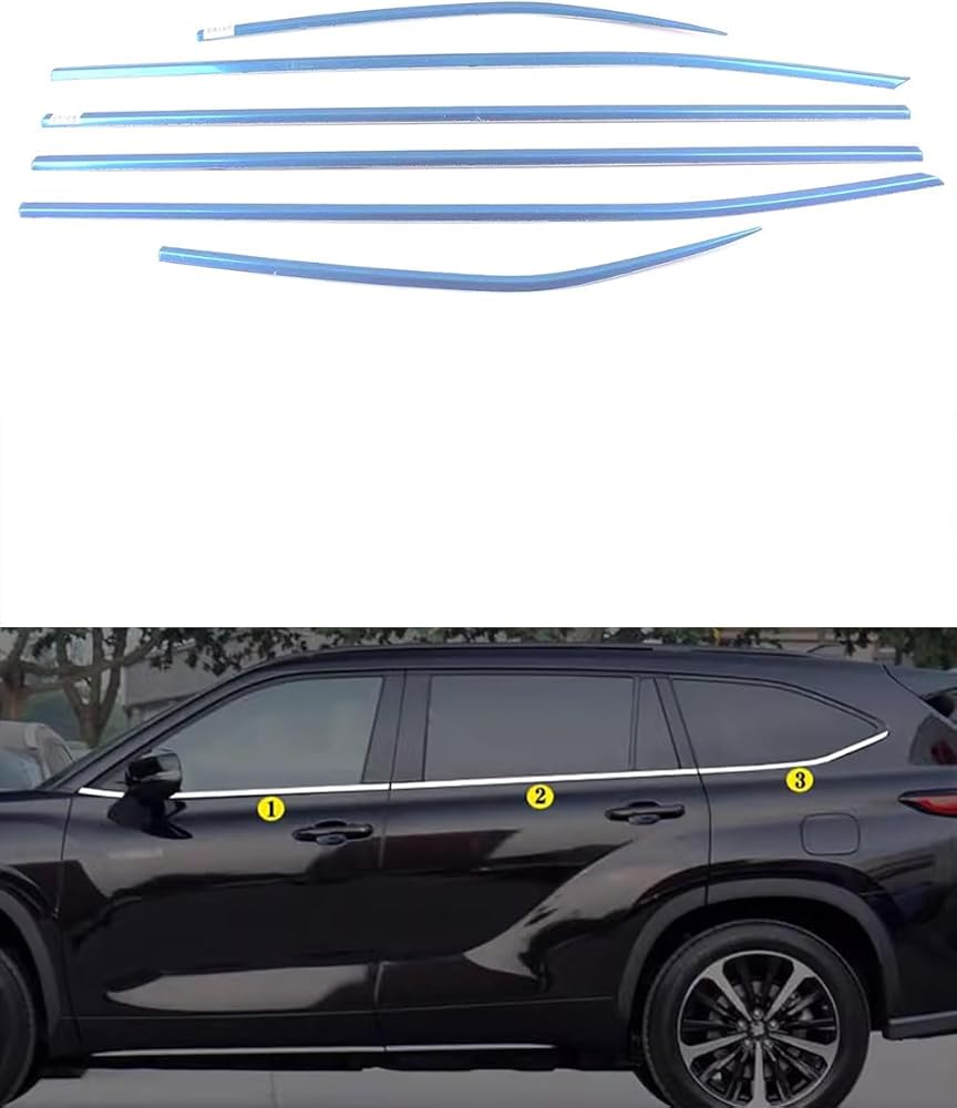 Car Accessories Fit for Toyota Highlander Stainless Steel 2020 2021 2022 2023 2024 2025 Chrome Silver Lower Windows Frame Sill Molding Cover Trims 6PCS