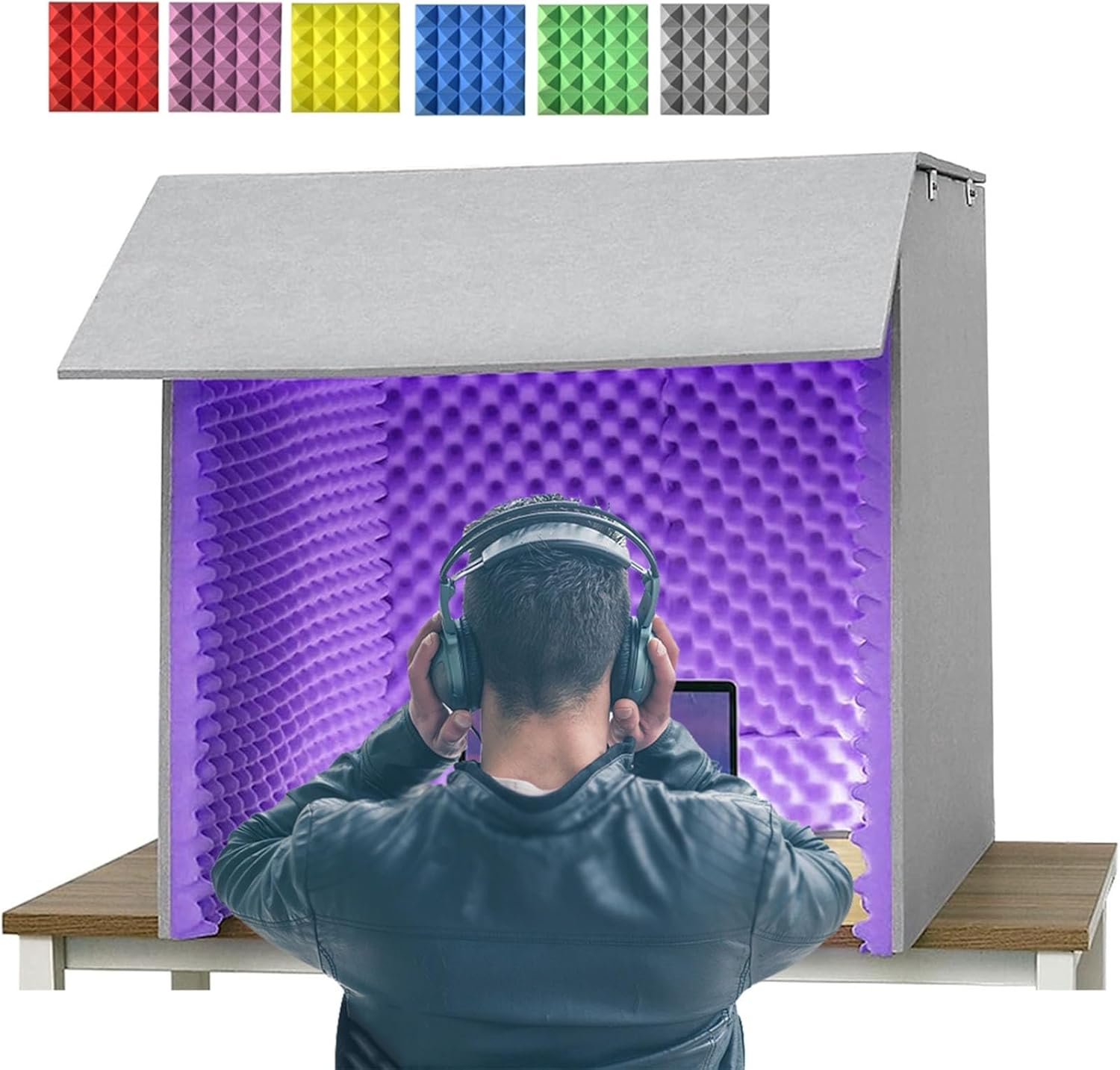 Portable Recording Studio, Microphone Desktop Soundproof Cover, Sound Absorbing Cover, for Studio Singing Broadcast (Purple)