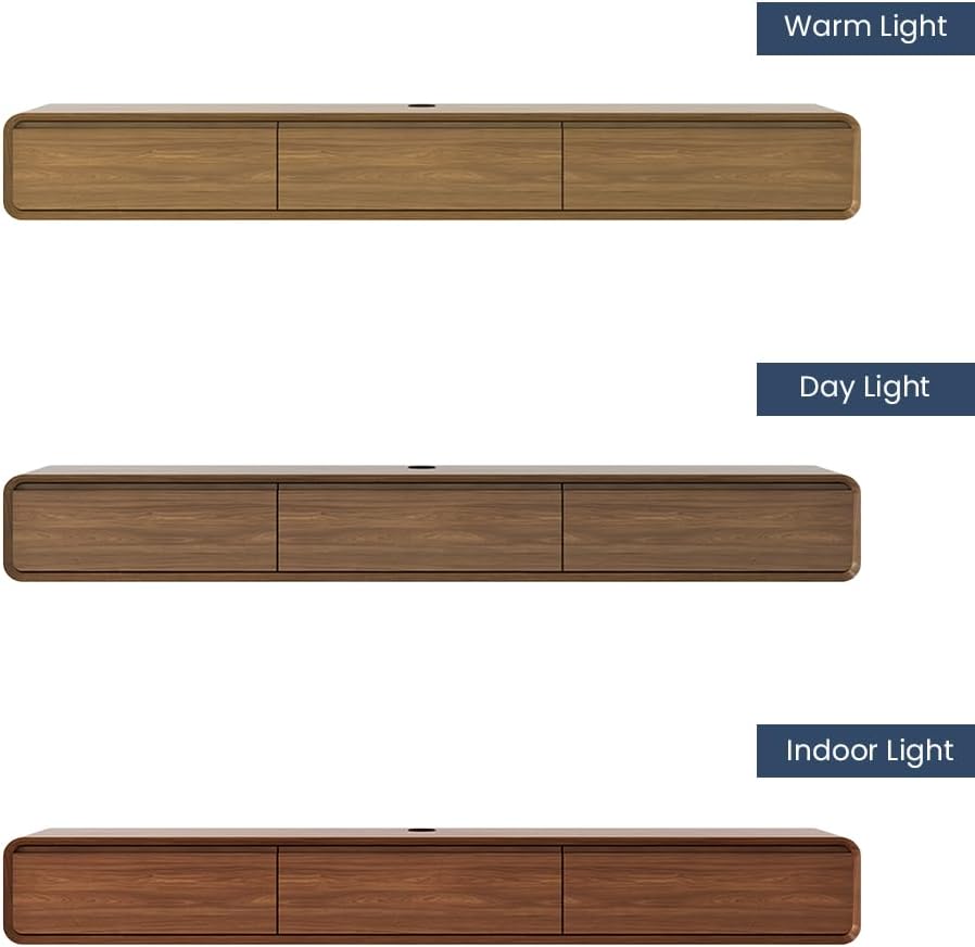 Fully-Assembled Minimalist Floating TV Stand, Modern Wall-Mounted Entertainment Center with 3 Flip-Down Cabinet Doors, Solid Wood, Walnut Veneer, 78