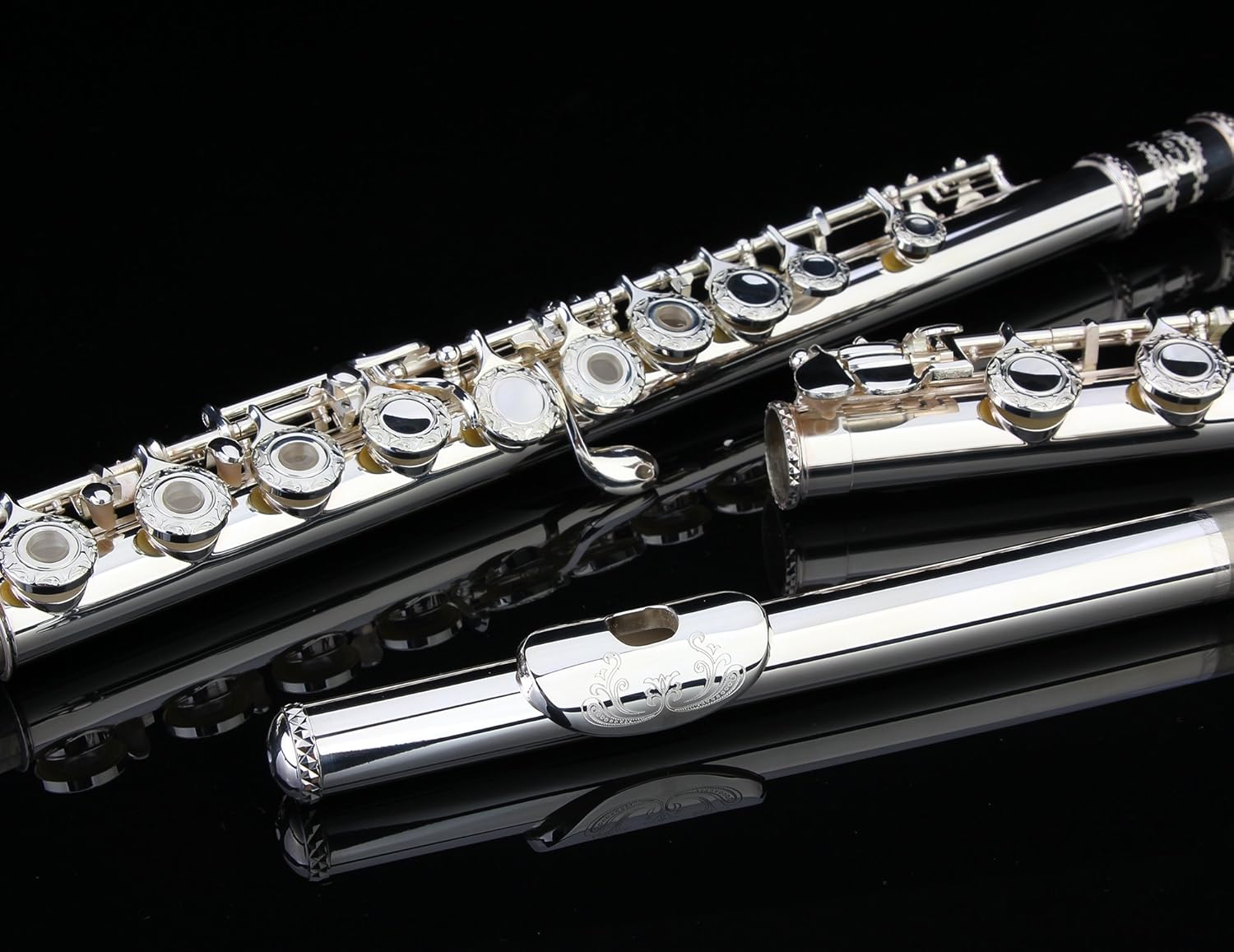 Glory HAND-ENGRAVED SILVER PLATED HIGH GRADE FLUTE 17 Hole OPEN/CLOSED C Flute With Case, Tuning Rod and Cloth and Gloves,HIGH GRADE HAND ENGRAVED