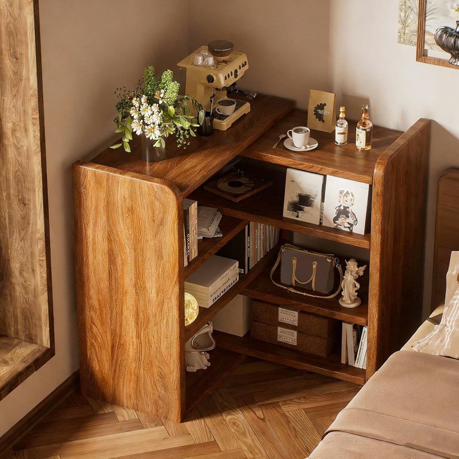 Expandable Convertible Bookcase with Adjustable Width, Storage Organizer Bookshelf Decorative Display Shelf for Office Bedroom Living Room(60-114cm/23.6-44.9in)