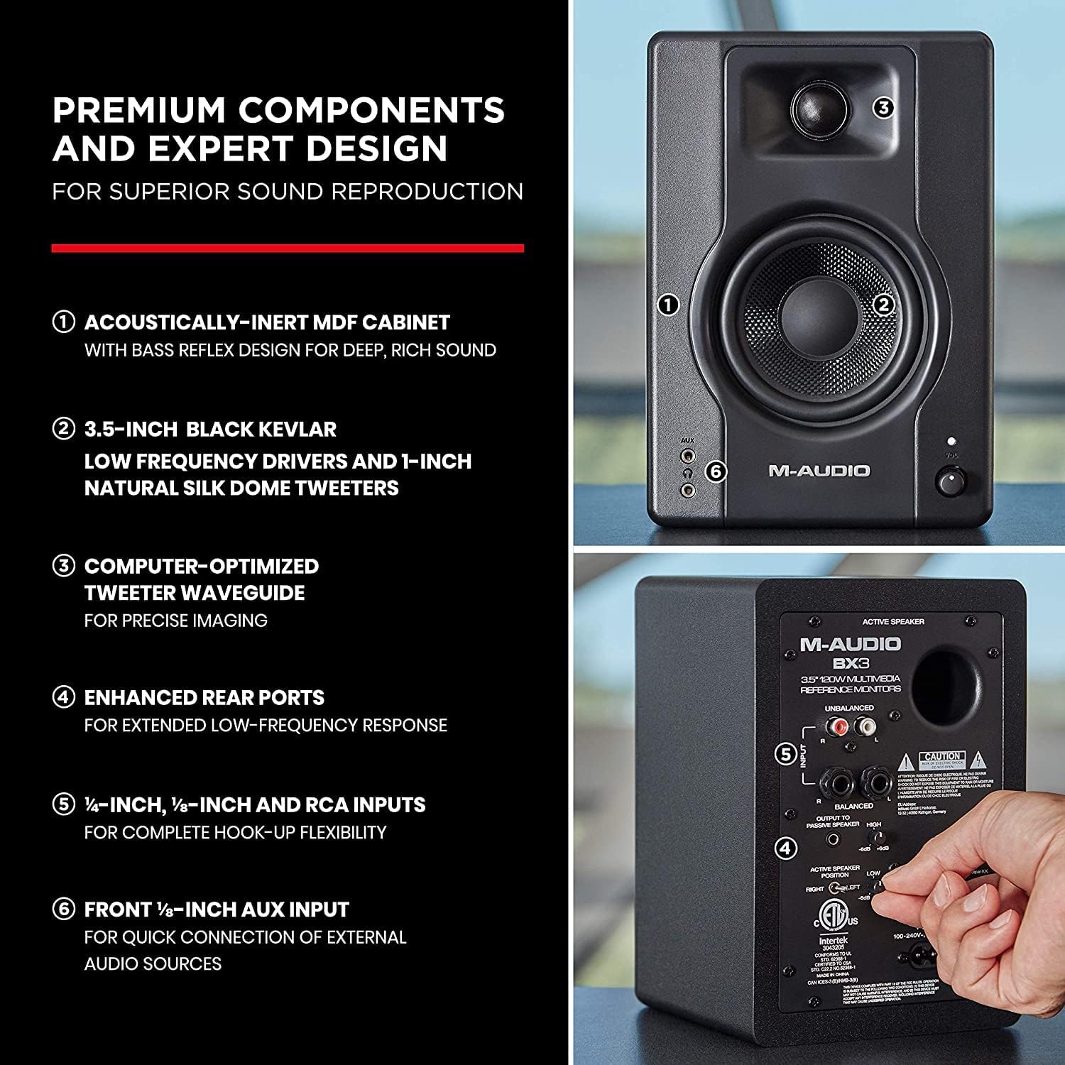 M-Audio BX3 and AIR 192|4-120-Watt Studio Monitors/Desktop Computer Speakers and USB Audio Interface for Gaming, Live Streaming, and Podcasting