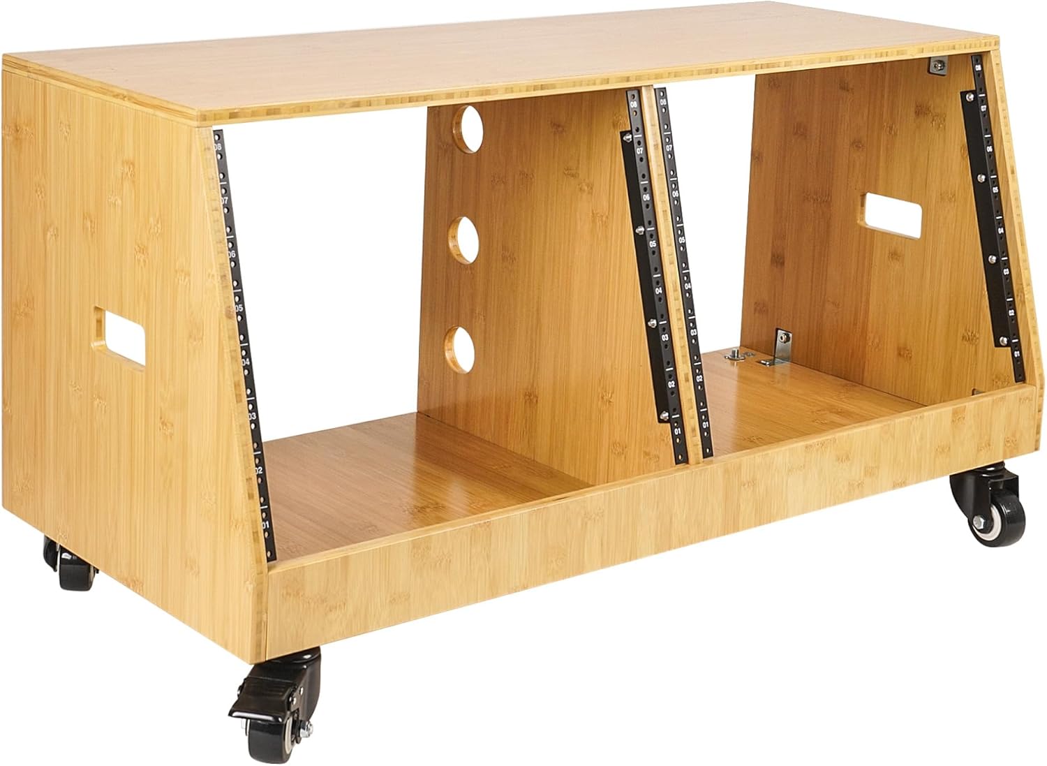 Sound Town DIY 2 x 8U Slanted Studio Rack with Solid Carbonized Bamboo, Casters, for Recording Room, Home Studio (STBR-D8T)