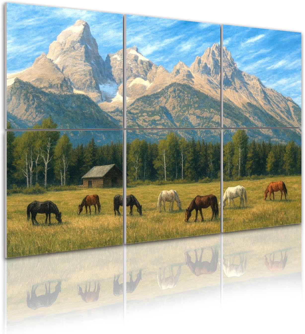 6 Pack Art Acoustic Panels Self Adhesive Herd horses donkeys front Teton mountains Decorative Soundproof Wall Panels Sound Absorbing Panel 48