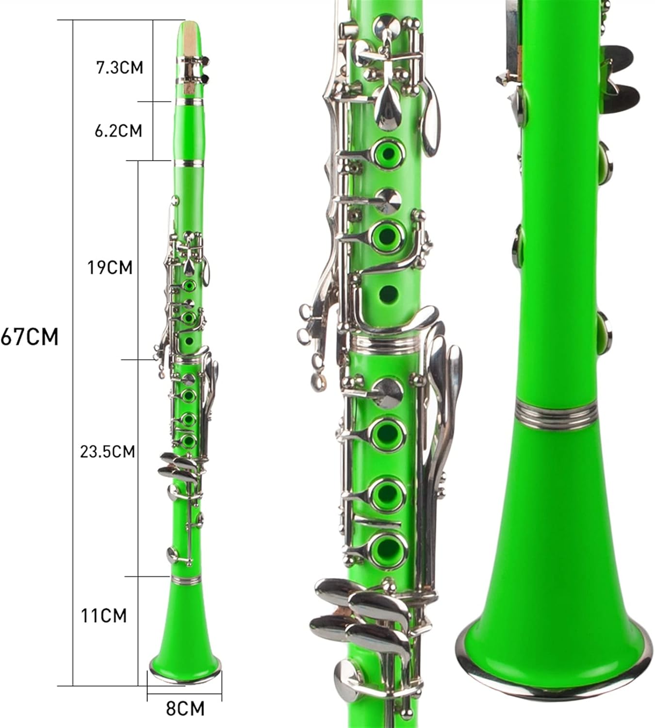 Standard Clarinet Green AbsClarinet Bb Cupronickel Plated Nickel 17 Key with Cleaning Cloth Gloves Woodwind Instrument Beginner Clarinet