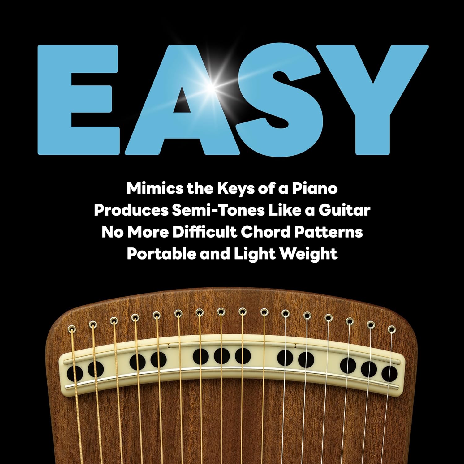 Korean Guitar Harp | Hanago [16 Keys and Chromatic 28 notes] - Single-Fretted Design with All Solid Wood(Colored Mahogany Top & Back) – Passive PickUp - Portable A4 Size