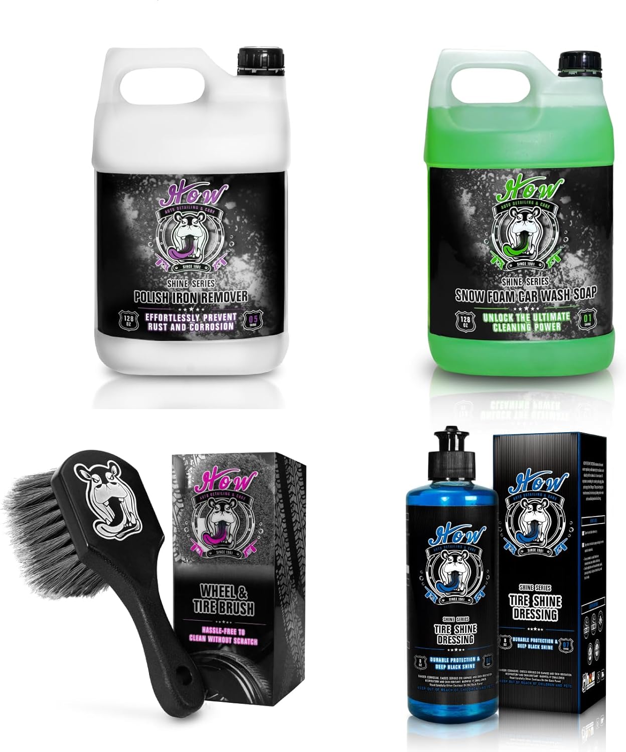H.O.W Car Tires Detailing Kit, Polish Iro Remover & Snow Foam Car Wash Soap & Tire Cleaning Brush & Tire Shine Dressing