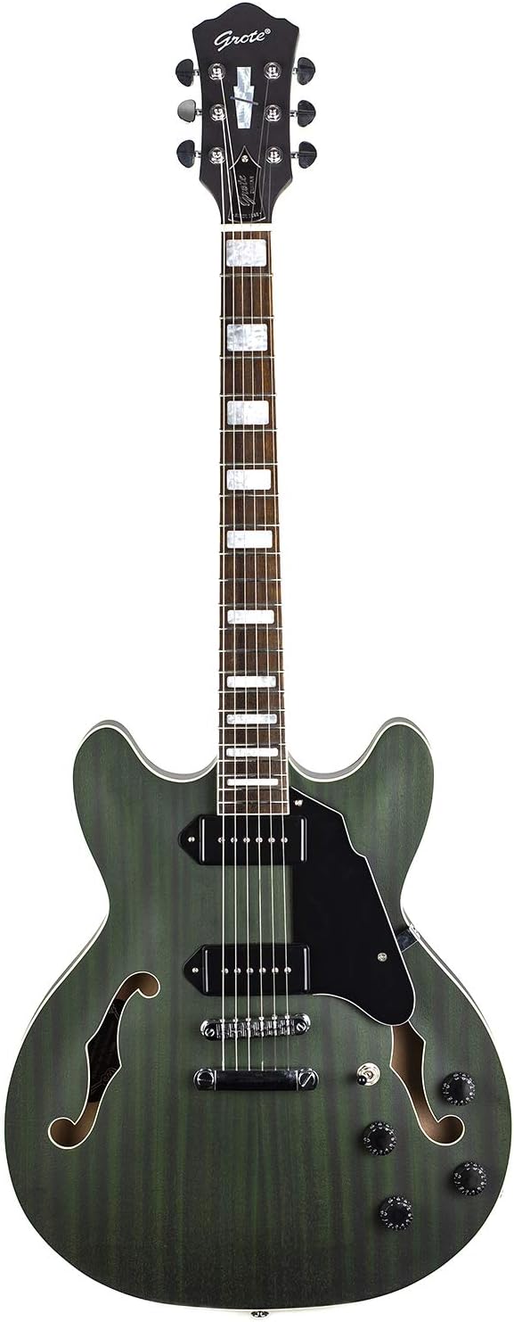 GROTE Electric Guitar Semi-Hollow Body Guitar matte finished P90 Pickups (Green)