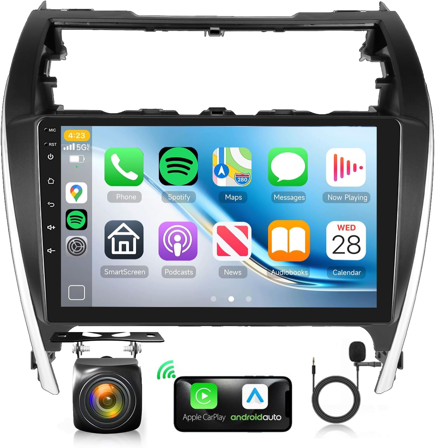 【2G+64G】Car Stereo for Toyota Camry 2012-2014 Radio with Wireless Carplay Android Auto,Podofo 10.1inch1080P HD IPS Touch Screen Car Radio Bluetooth 16EQ Canbus GPS RDS FM Radio WiFi AHD Backup Camera