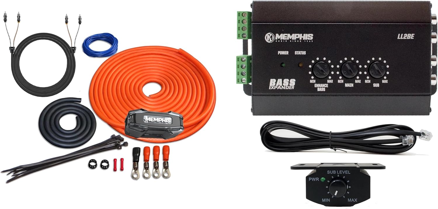 Memphis Audio LL2BE 2-Channel Line Output Converter with Digital Bass Restoration and 4GKIT 4-Gauge Amp Install Kit with ANL Fuse Holder