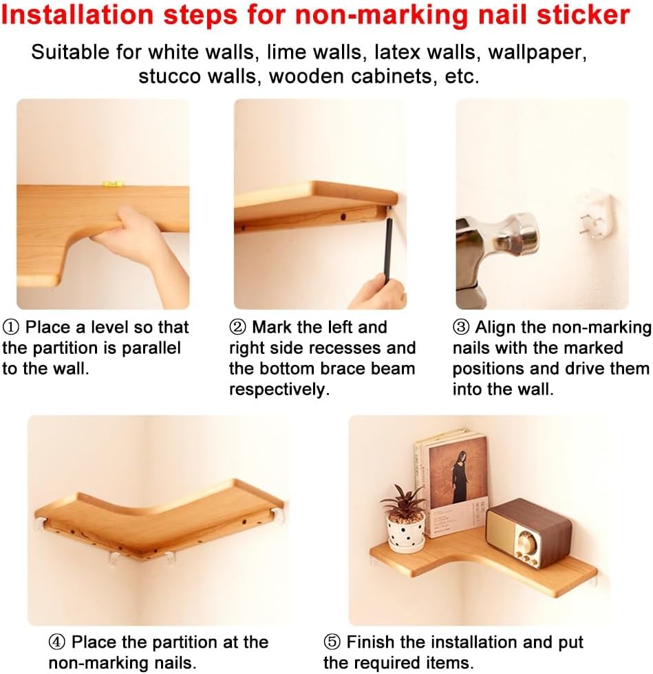 Wooden Corner Shelves on The Desktop,Corner Floating Shelves, L-Style Storage Display Shelves Wall Mount Bookcase Easy Assemble,for Living Room Bedroom Kitchen (Type B 3 Tier)