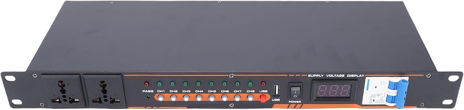 KIMISS High Power 10 Outlet Audio Equipment Power Sequencer with Digital Voltage Display Independent Switch Stage Amplifier Studio (US Plug)