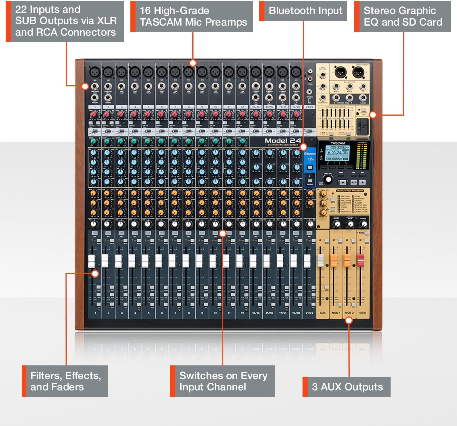 Tascam Model 24 24-track Multi-Track, Live Mixer and Recording Studio, Analog Mixer, Digital Recorder, USB Audio Interface