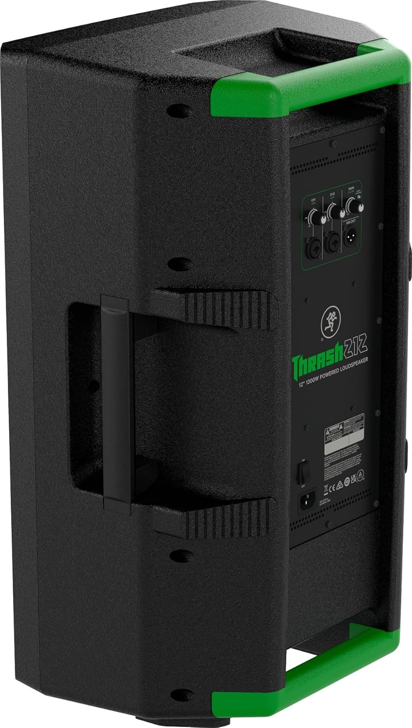 Audiosavings Bundle: (2) Mackie Thrash212 12 1300W Active DJ PA Speaker Bundle with Pair of Rockville Adjustable Tripod Speaker/Light Stands+(2) XLR Cables + Rockville RMC-XLR DJ Microphone (4 Items)