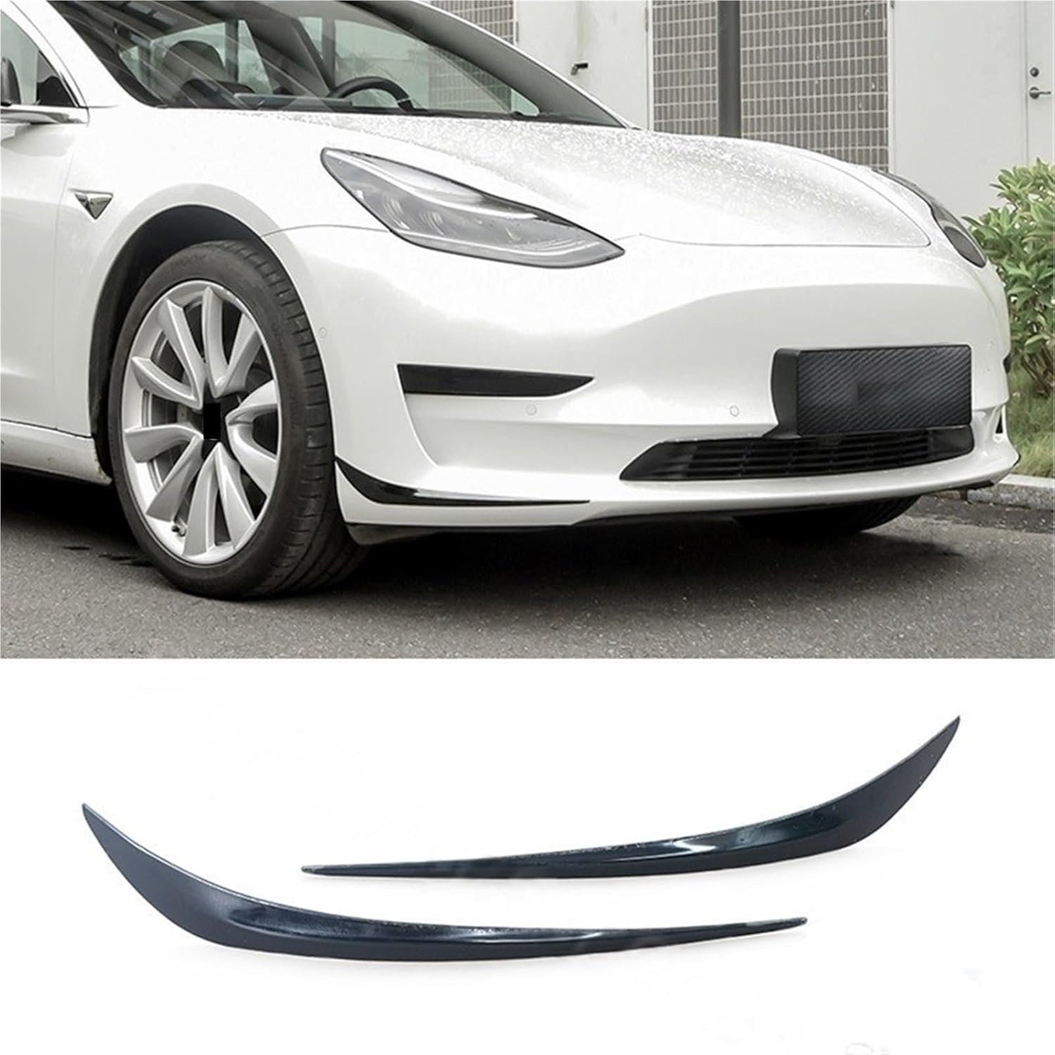 Car Front Bumper Corner Protector Compatible For Tesla 2016-2022 Model 3 Model Y Fog Lamp Spoiler Wind Knife Protective Decoration Sticker(Gloss Black)