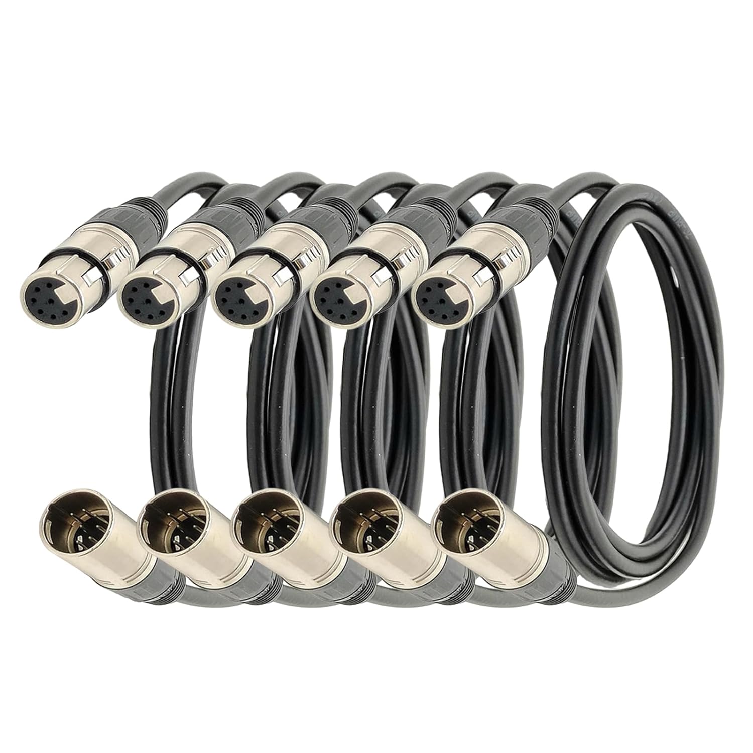 5 Packs 7 Pin XLR Microphone Cable, XLR Connector, Balanced Male to Female Mic Audio Cable for Microphone and Audio Interface(2 Meter/6.5Ft)