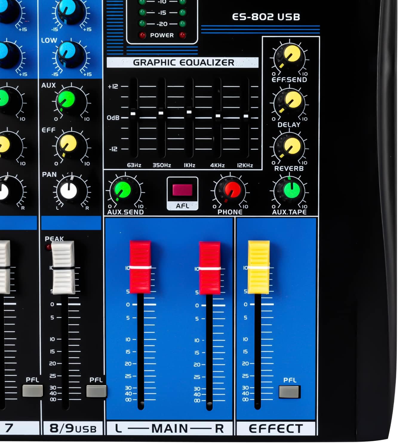 8 Channel Professional Powered Mixer, 48V USB Bluetooth Audio Interface Phantom Power Mixer, Metal Live Mixer Professional DJ Console Mixer Use for Home KTV, Campus Language, Conferences