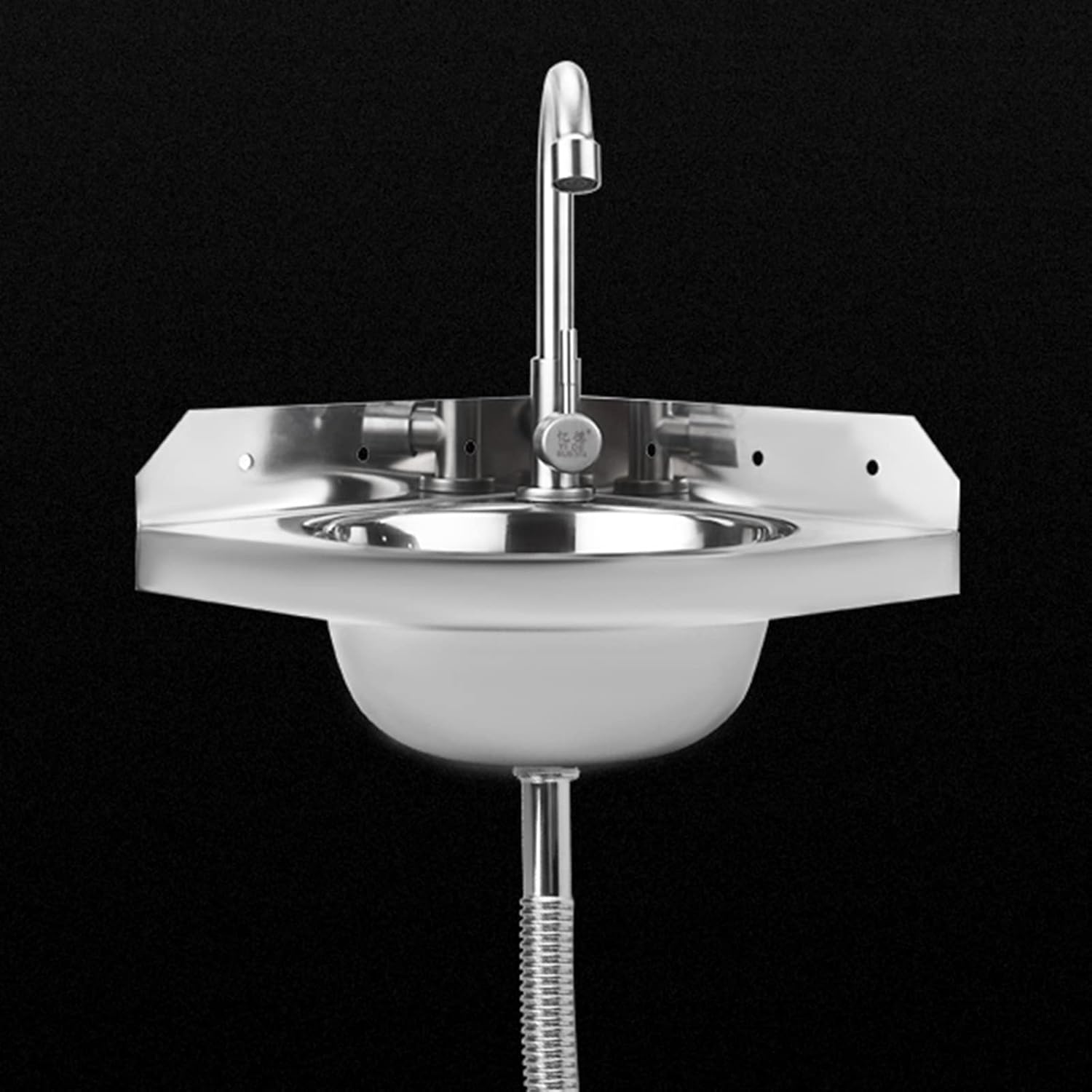 Commercial Hand Wash Sink with Hot and Cold Water Faucet - Stainless Steel Wall Mount Corner Vanity for Small Apartment Bathroom - Mini Triangle Washbasin