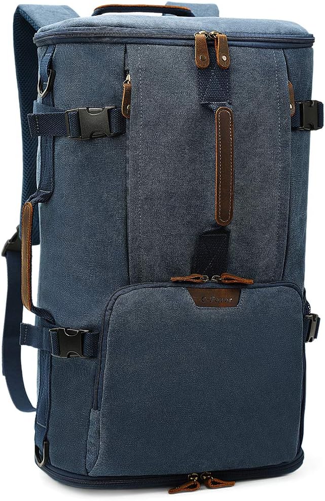 G-FAVOR 40L Travel Backpack, Vintage Canvas Rucksack Convertible Duffel Bag Carry On Backpack Fit for 17.3 Inch Laptop Bag, Blue
