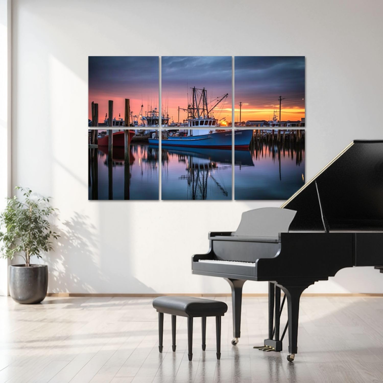 6 Pack Art Acoustic Panels Sunrise illuminates fishing Viking Village Sound Absorbing Panel 48