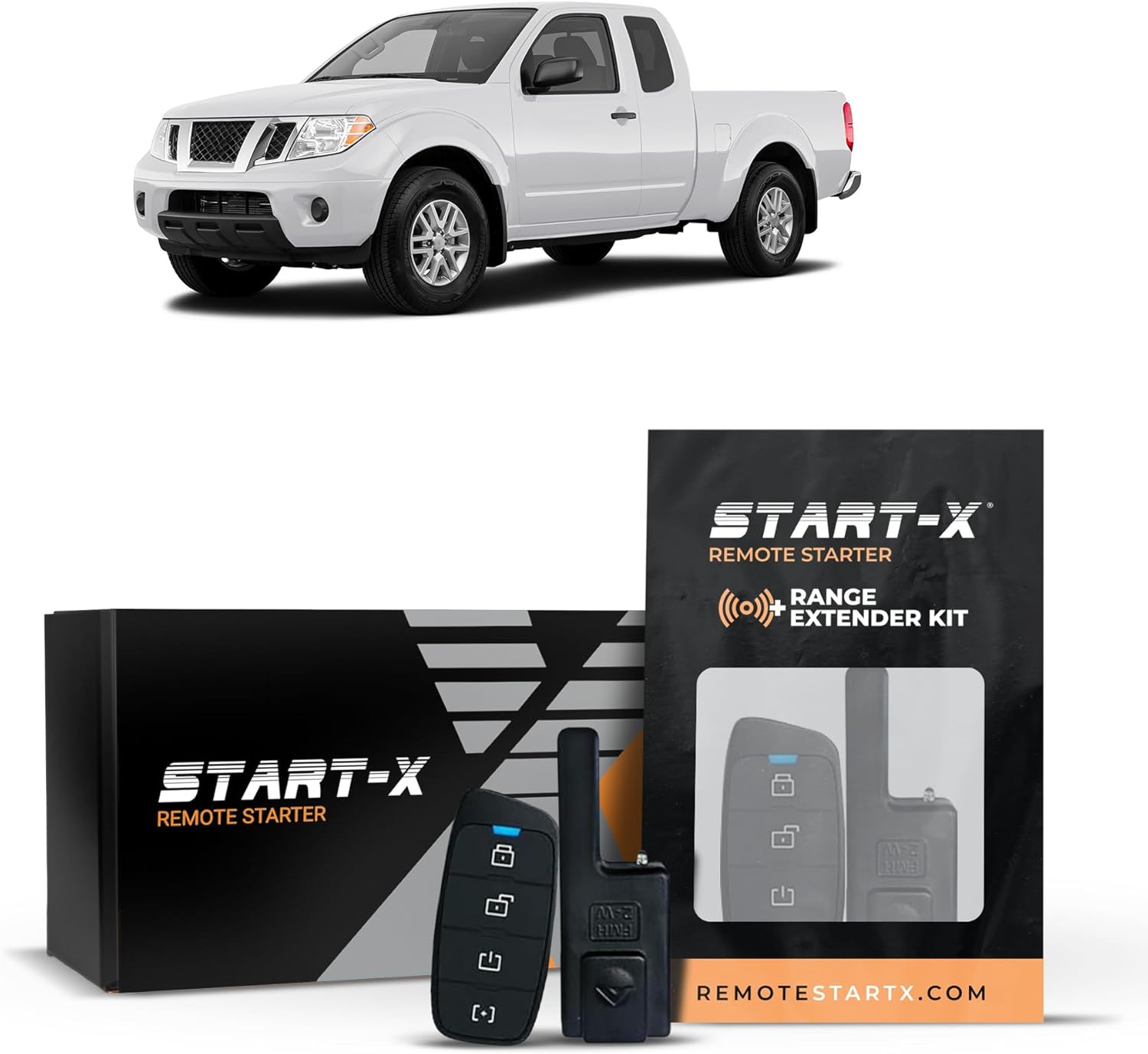 Start-X Remote Starter Kit + 3000ft 2 Way Range Extender for Nissan Frontier (2008, 2009, 2010, 2011, 2012, 2013, 2014, 2015, 2016, 2017, 2018, 2019) Trucks with Key Ignition