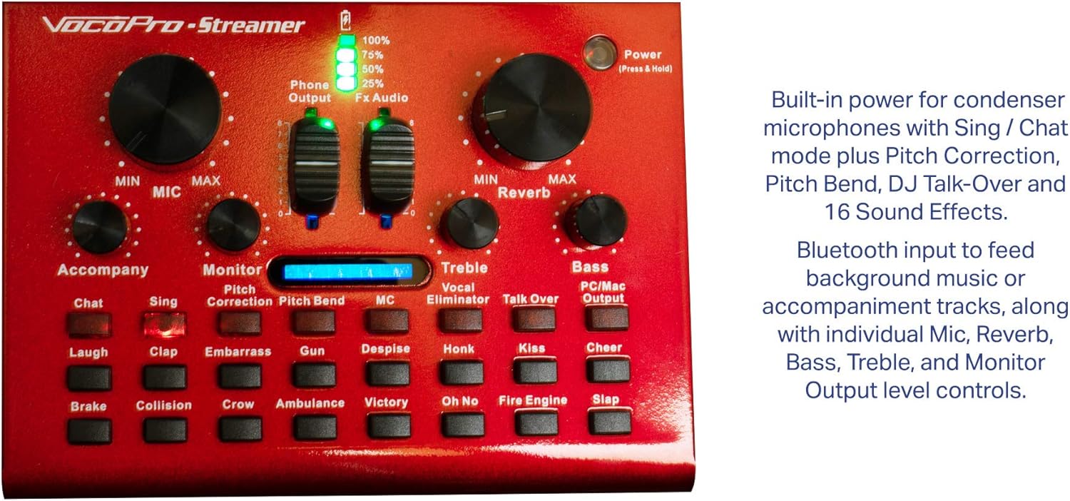VocoPro Streamer-Studio - USB audio interface, studio condenser microphone, and tabletop boom stand package for content creators